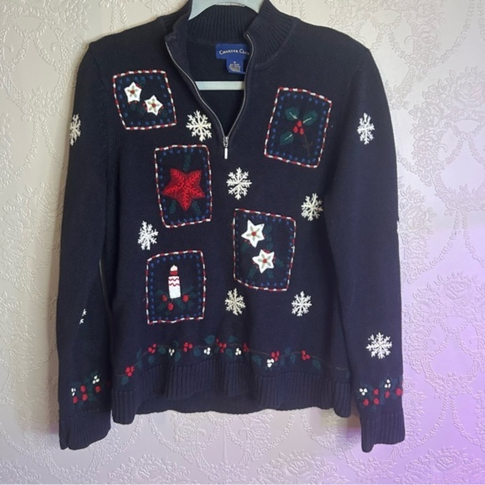 Caribbean Black Festive Women's Sweater Charter Club M
